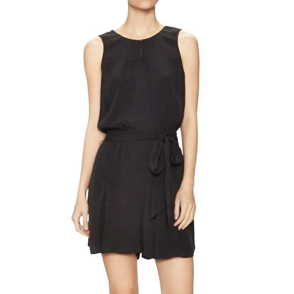 NWT Kate Spade New York Fluid Crepe Romper Black Sleeveless Belted Shorts Size M